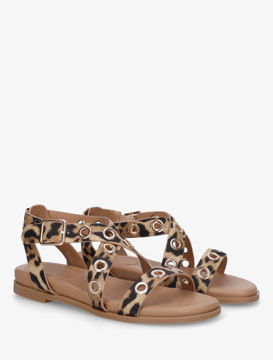 Nu-pieds léopard en simili à oeillets - Beige - 4