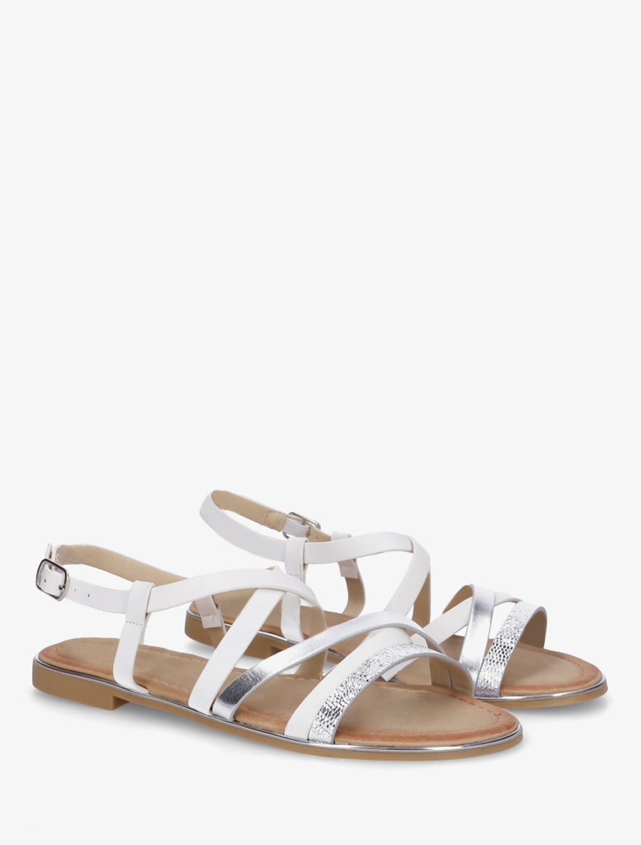 Nu-pieds en simili à brides croisées - Blanc - 4