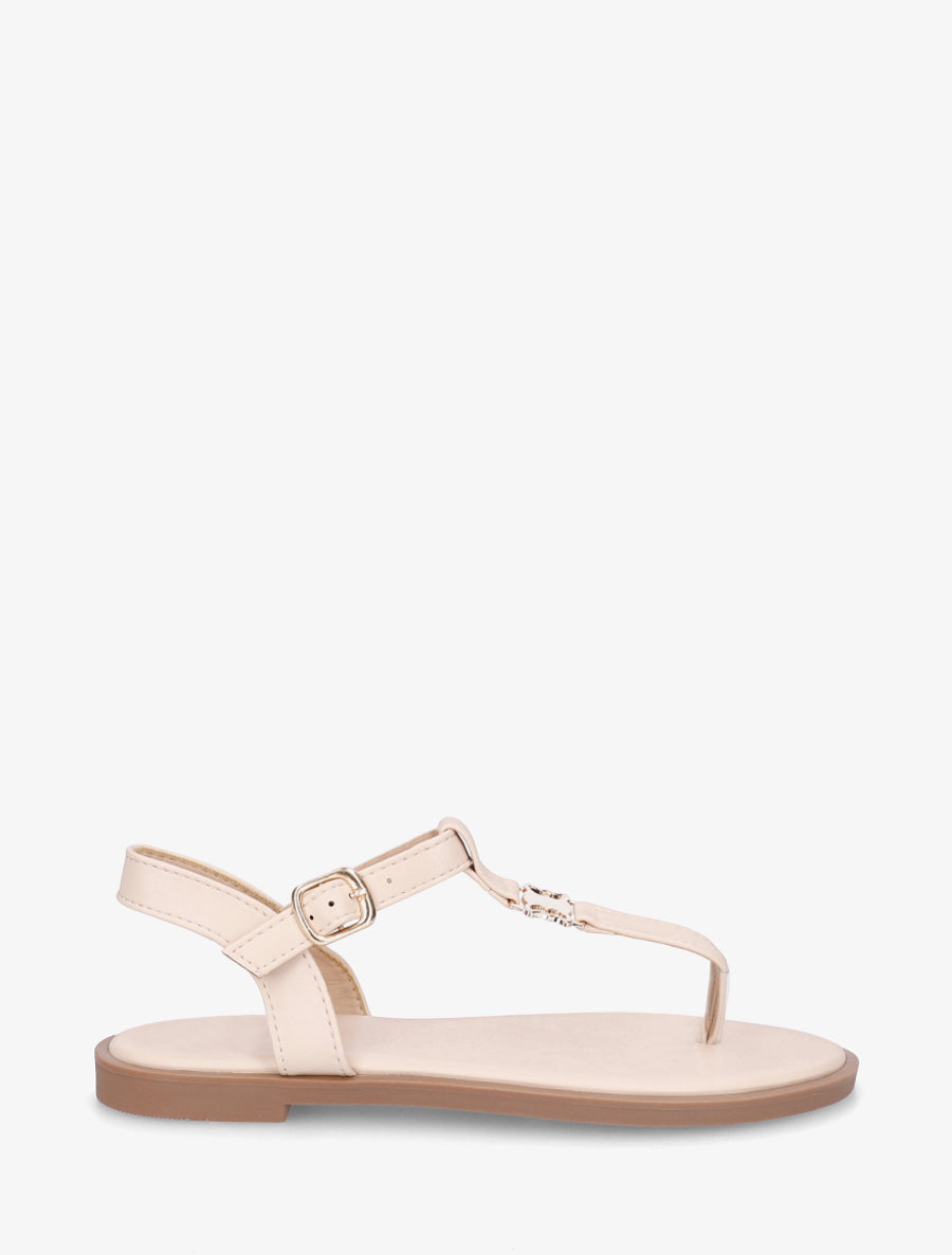 Nu-pieds à entredoigt et empiècement métal - Nude - 1