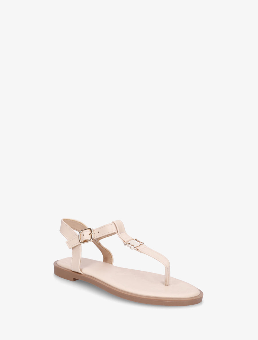 Nu-pieds à entredoigt et empiècement métal - Nude - 2