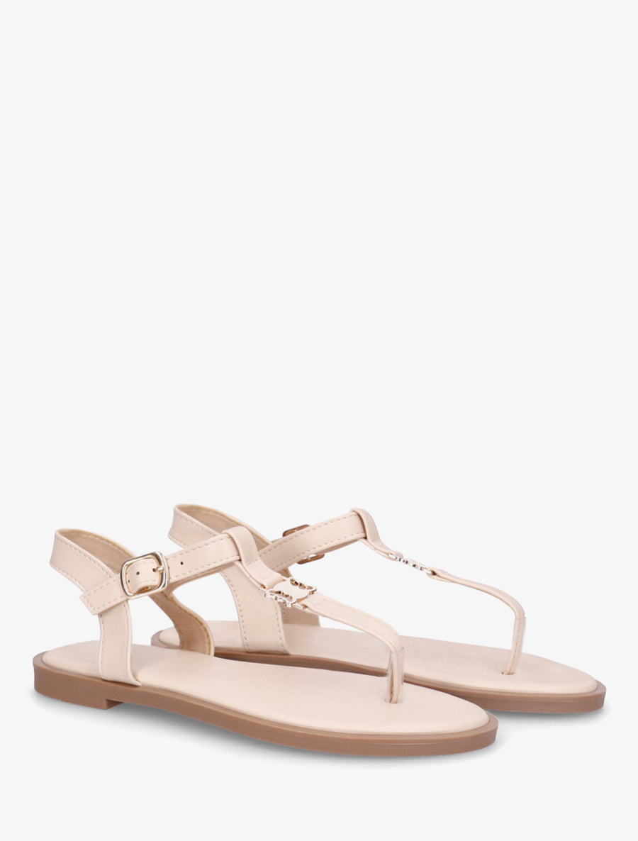 Nu-pieds à entredoigt et empiècement métal - Nude - 4
