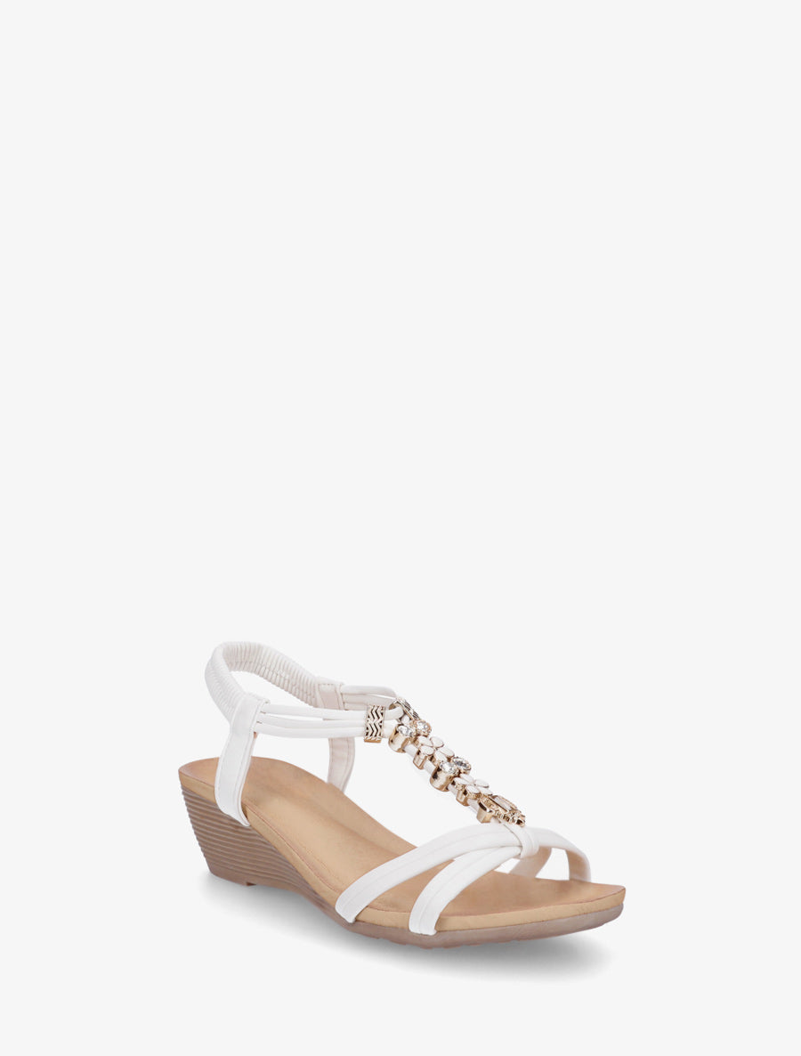 Sandales compensées à empiècement bijoux strassés - Blanc - 2