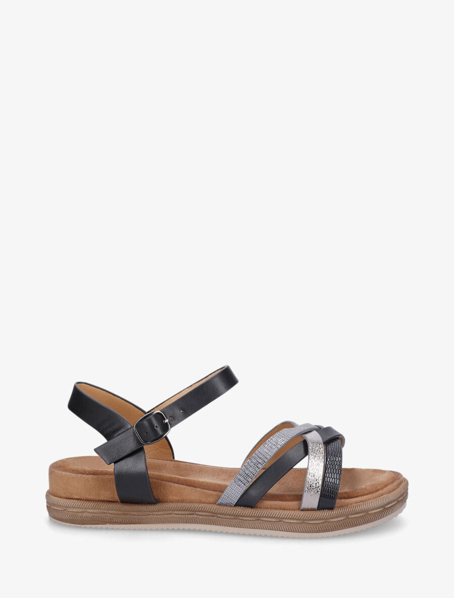 Nu-pieds à brides croisées effet irisé et python - Noir - 6