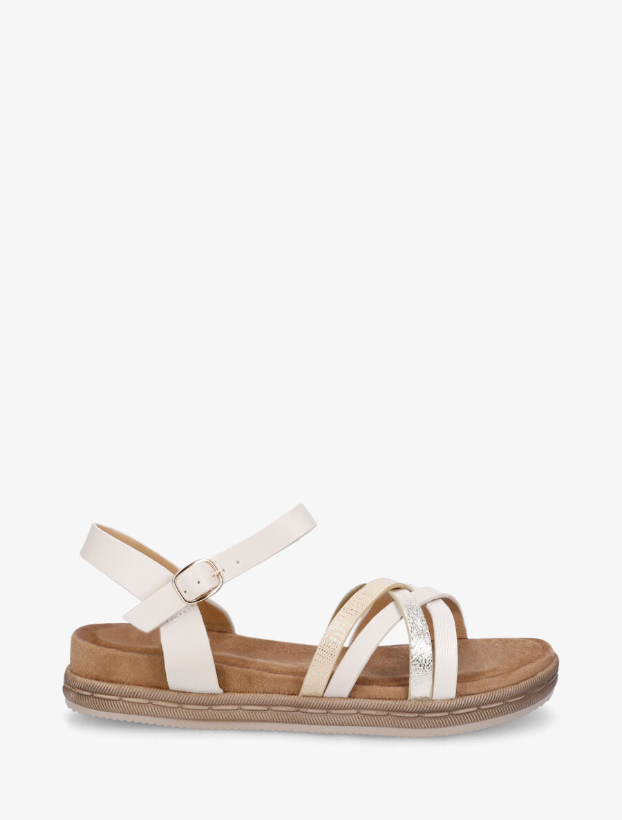 Nu-pieds à brides croisées effet irisé et python - Beige - 5