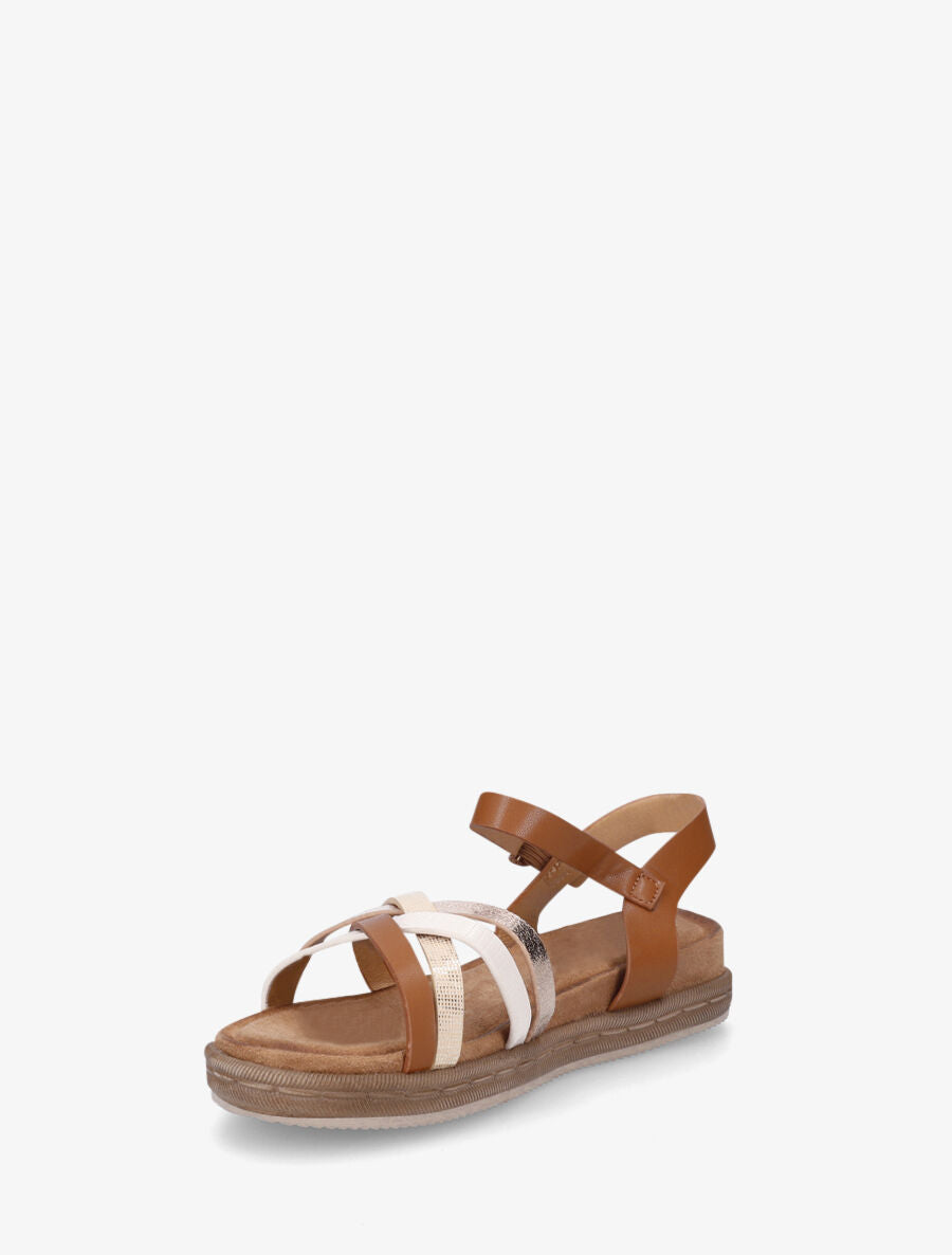 Nu-pieds à brides croisées effet irisé et python - Camel - 4