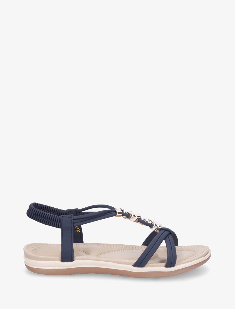 Nu-pieds à tour de cheville élastiquée - Marine - 1