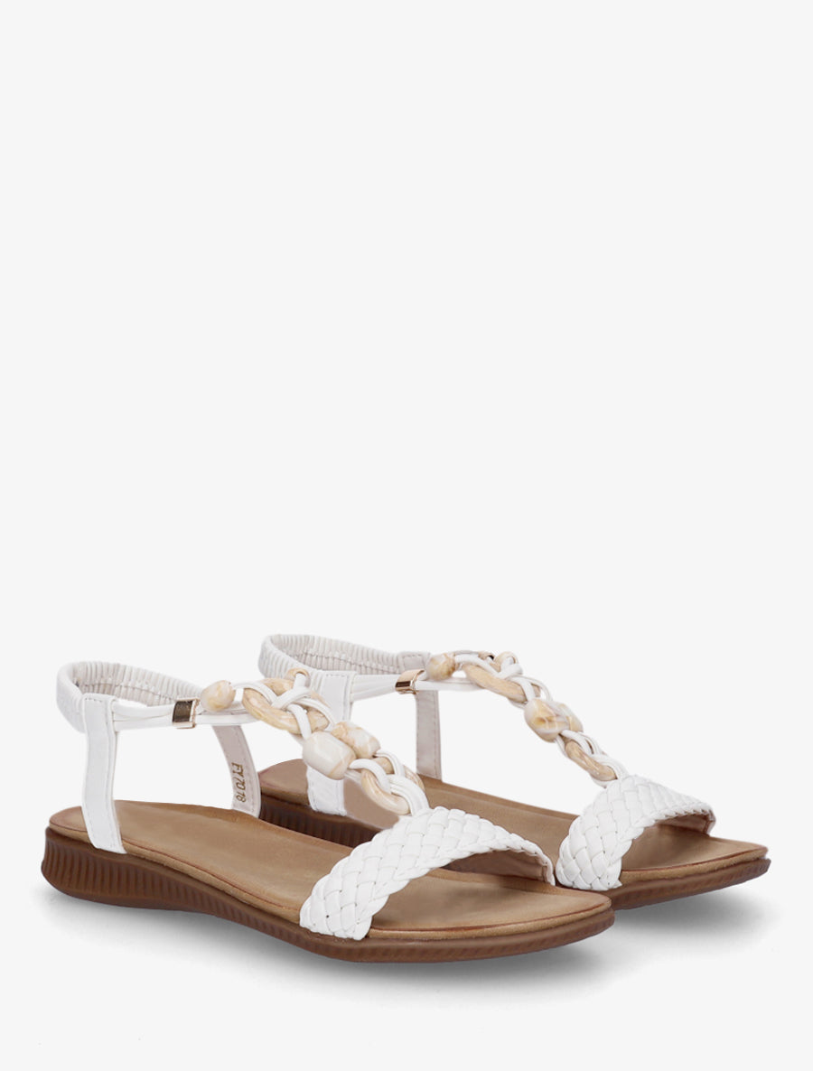 Nu-pieds à empiècement bijoux style jade - Blanc - 4