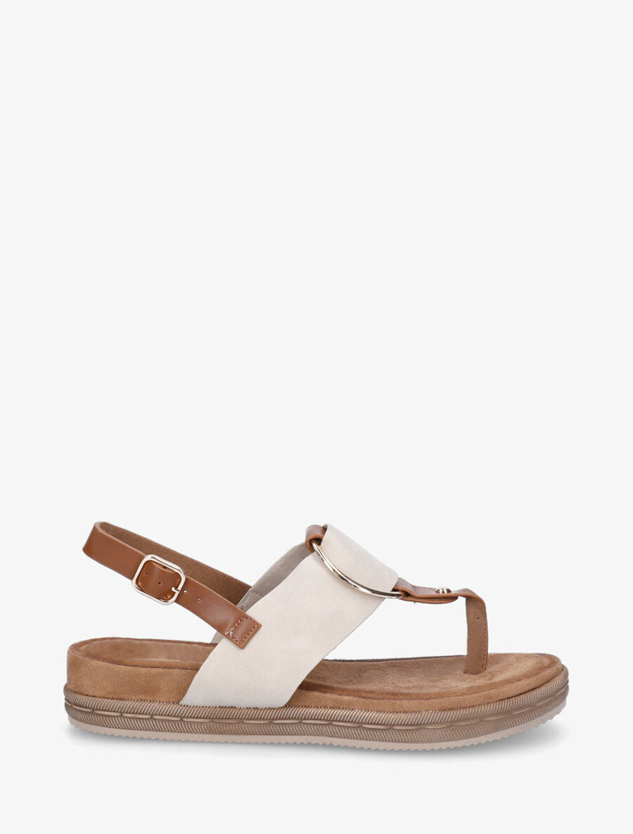 Nu-pieds en simili à anneau - Beige - 2