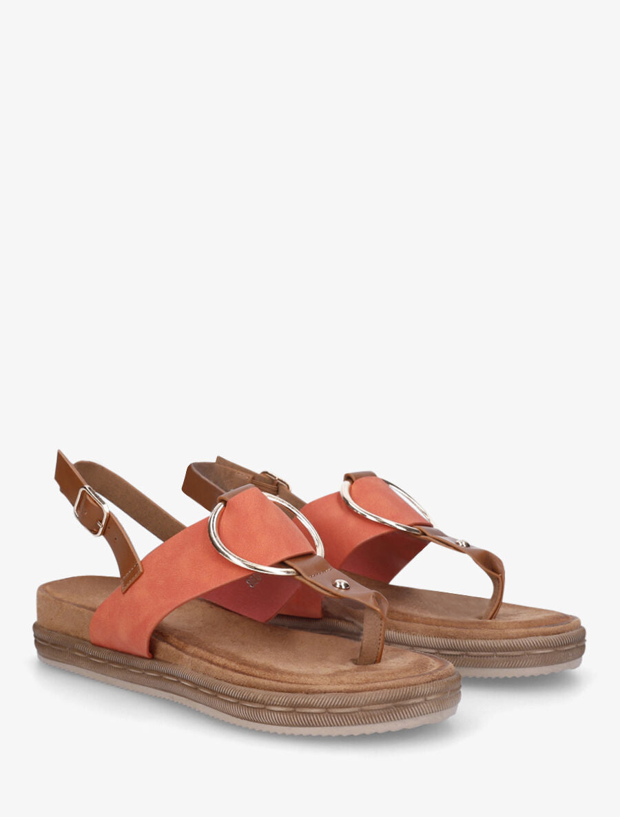 Nu-pieds en simili à anneau - Orange - 4
