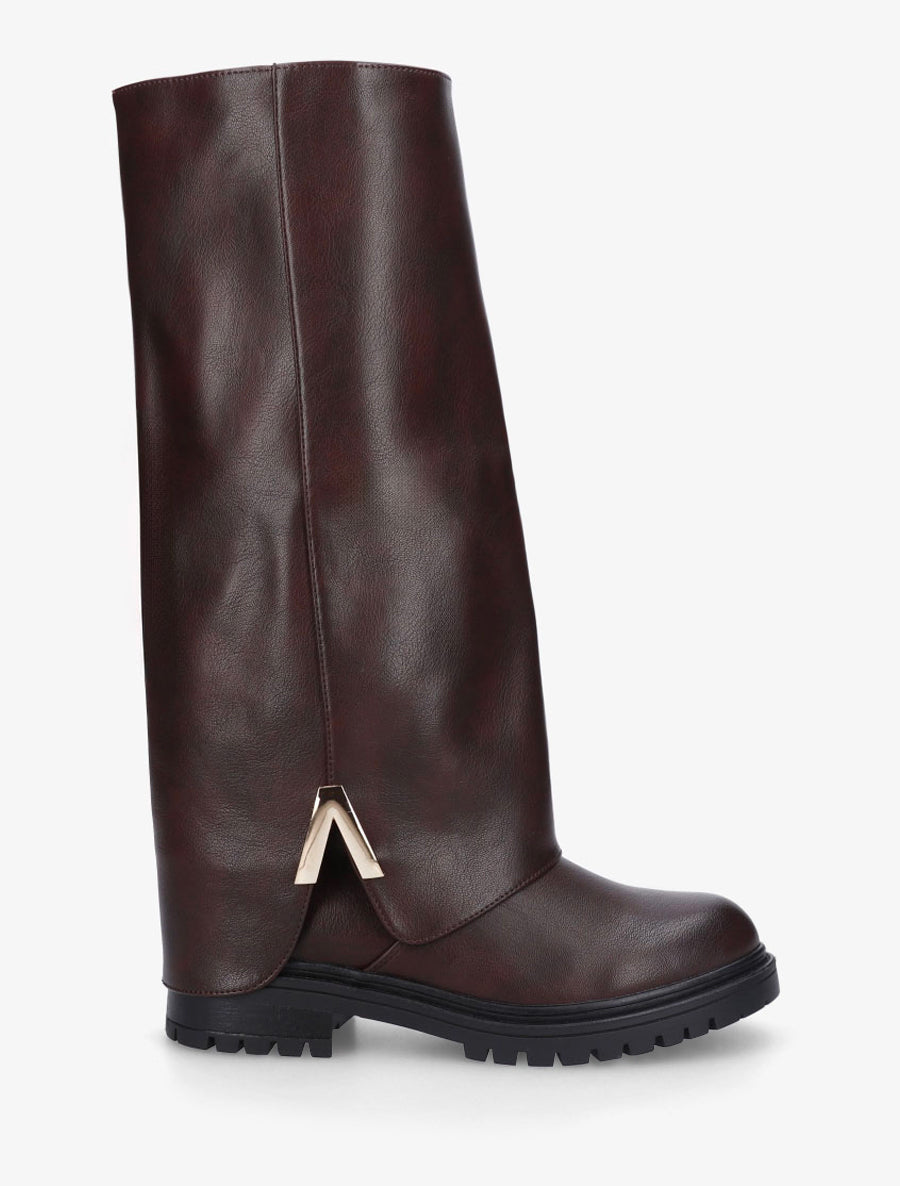 Bottes à revers en simili - Lie de vin - 1