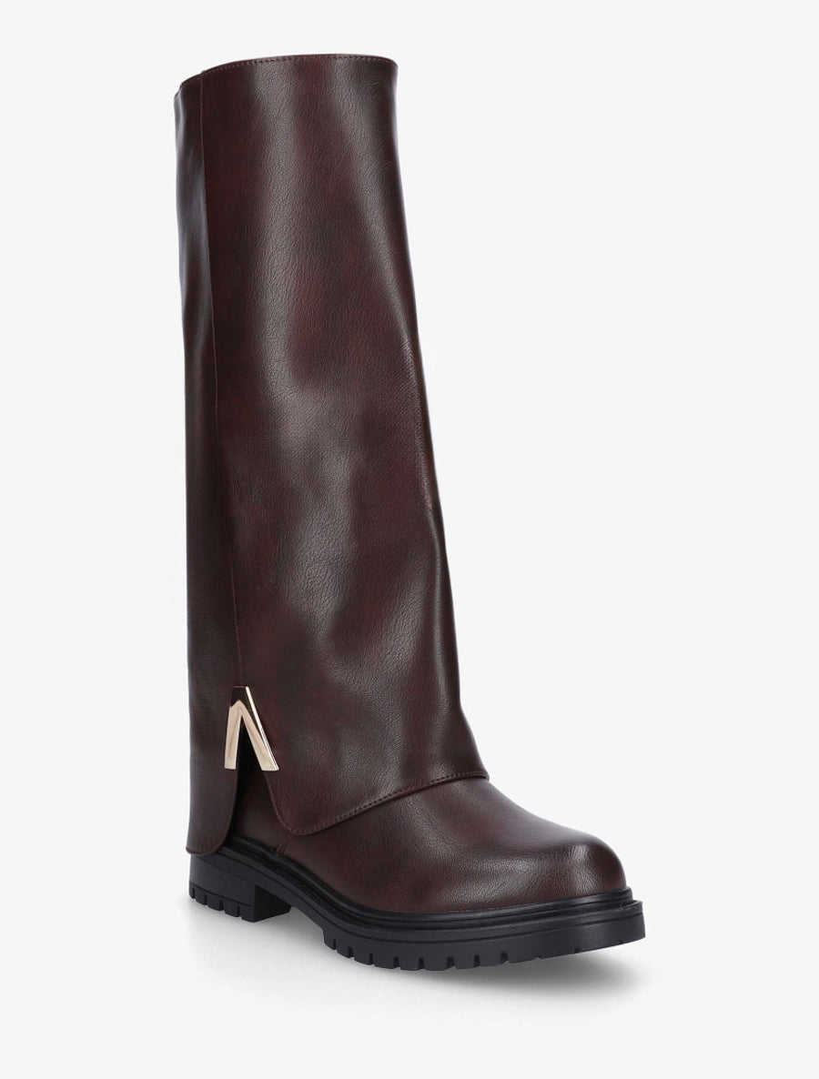 Bottes à revers en simili - Lie de vin - 2