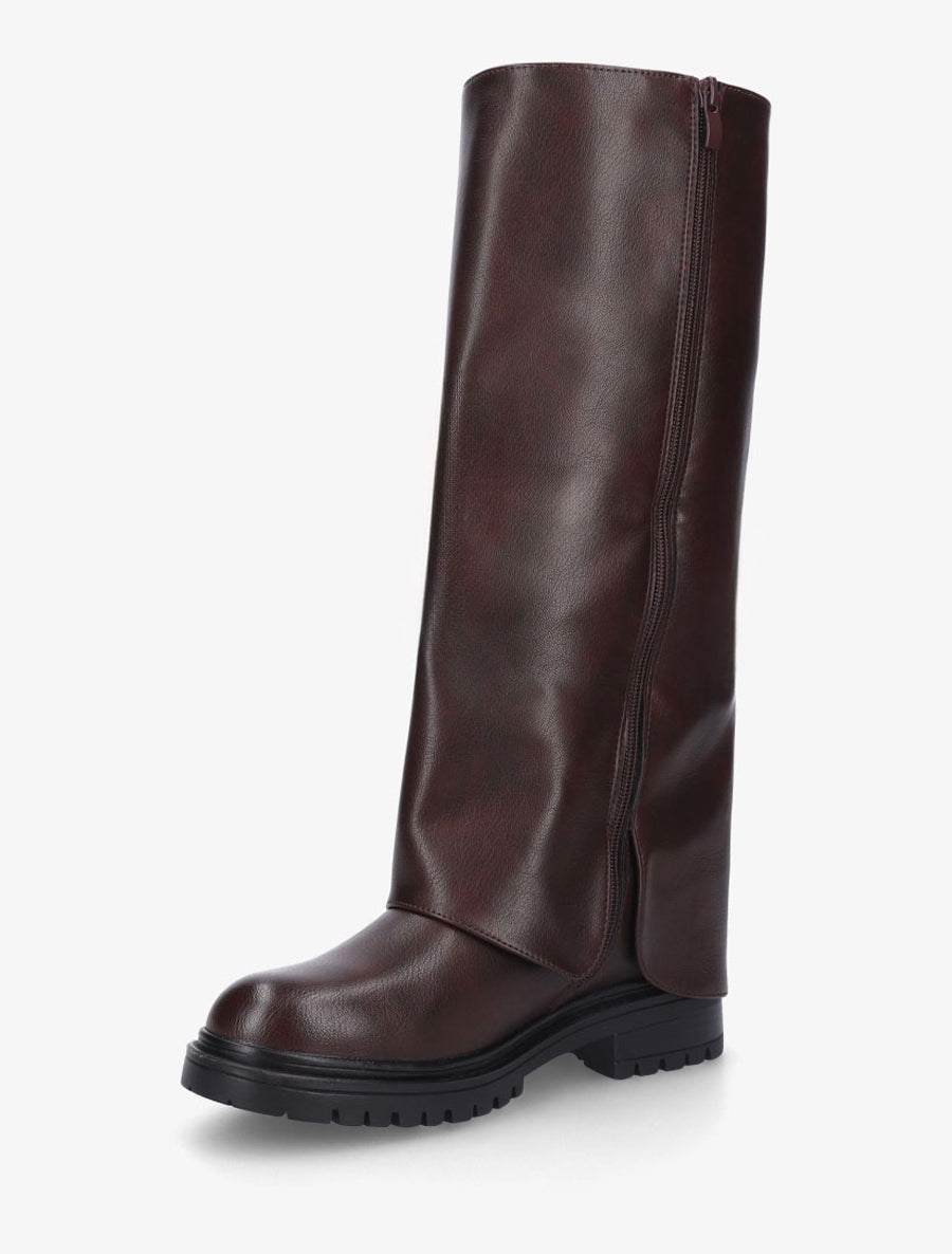 Bottes à revers en simili - Lie de vin - 3
