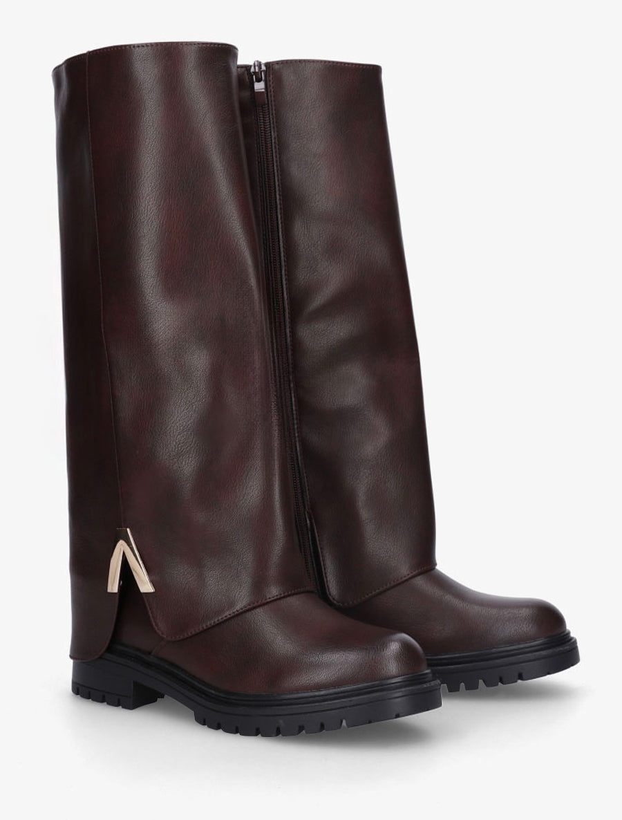 Bottes à revers en simili - Lie de vin - 4