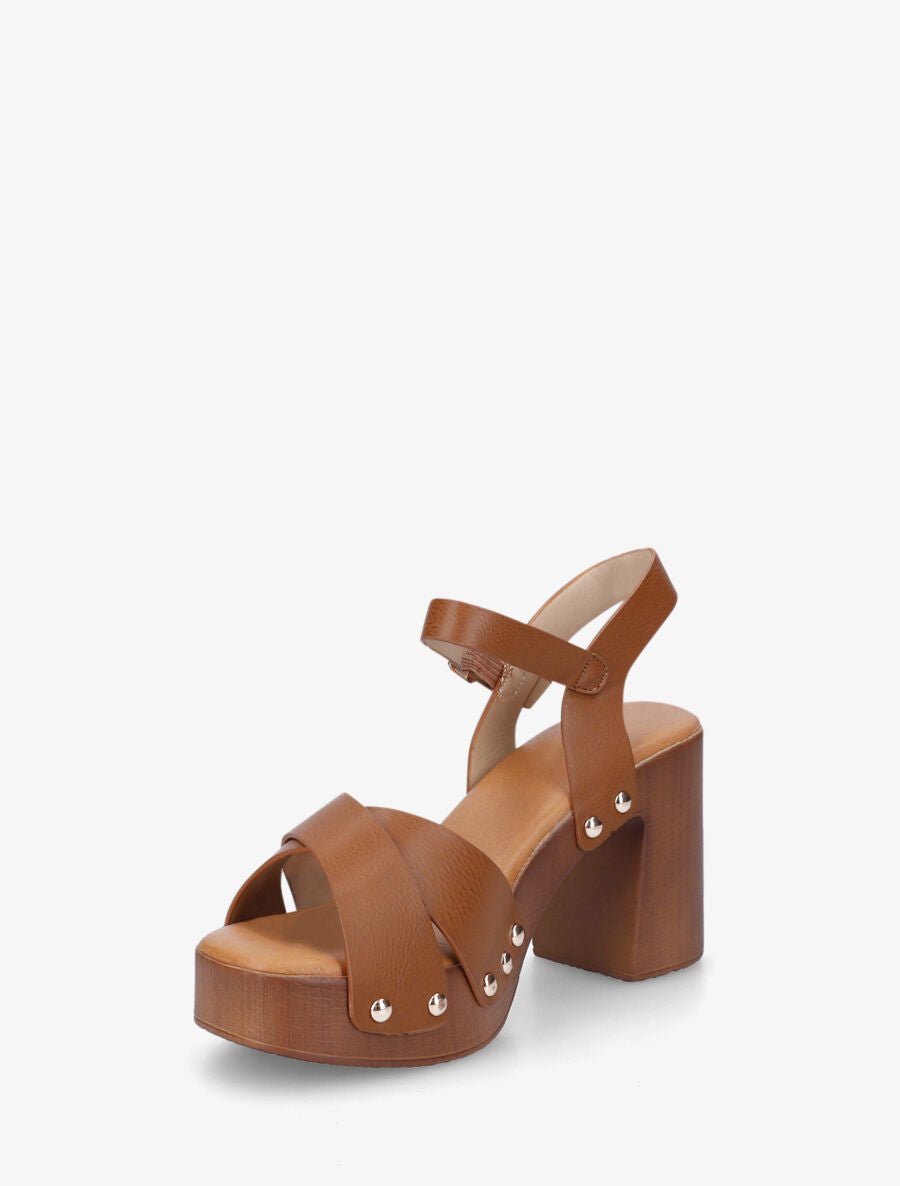 Sandales à talon style sabot en simili - Camel - 3