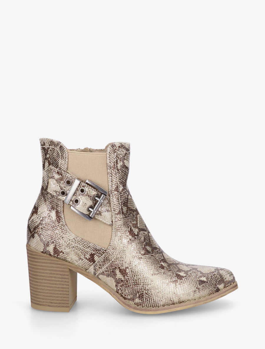 Bottines python à boucle et bouts pointus - Taupe - 1