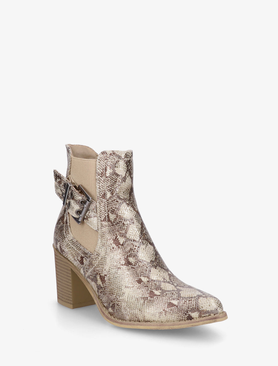 Bottines python à boucle et bouts pointus - Taupe - 2