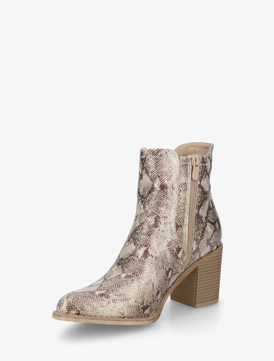 Bottines python à boucle et bouts pointus - Taupe - 3