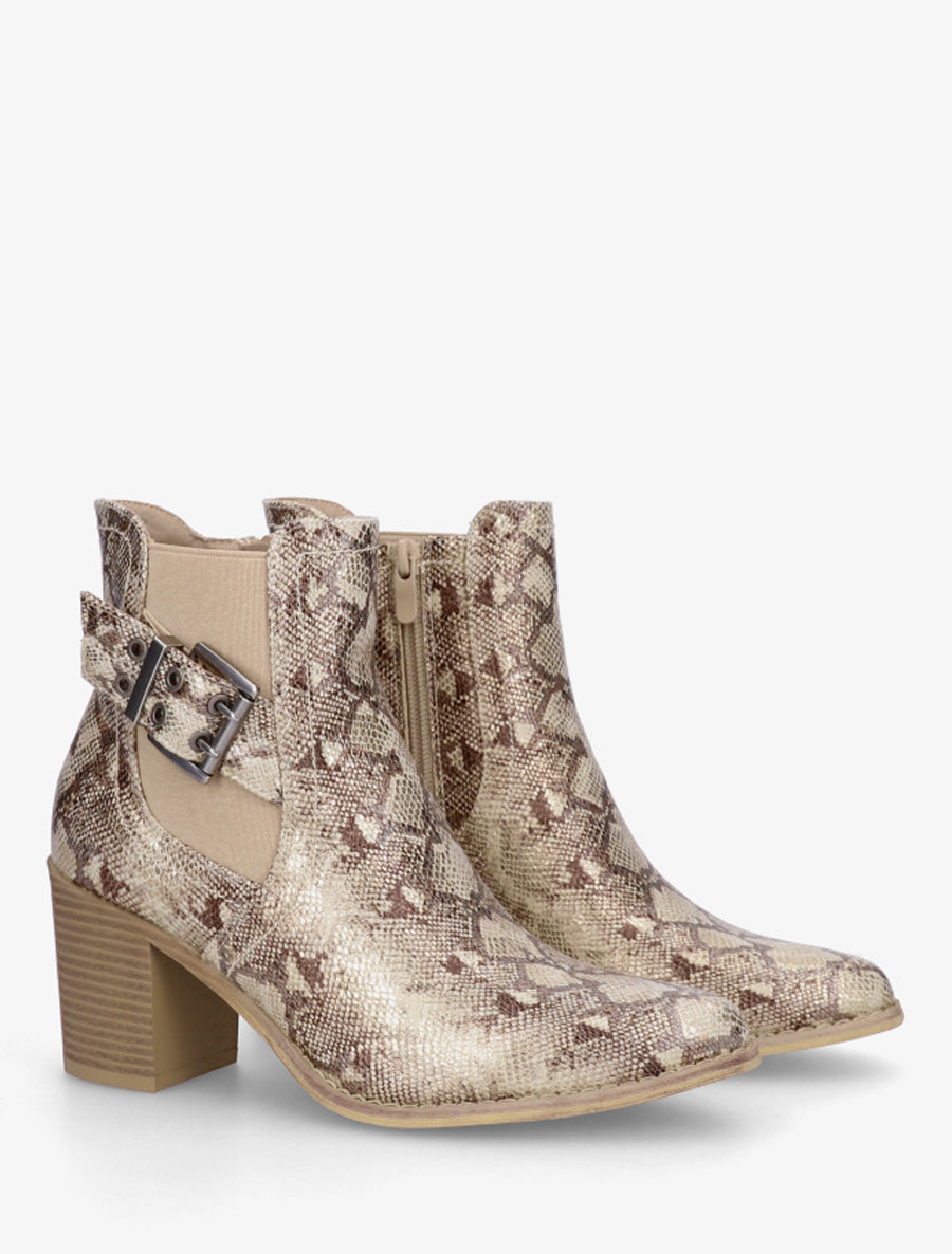 Bottines python à boucle et bouts pointus - Taupe - 4