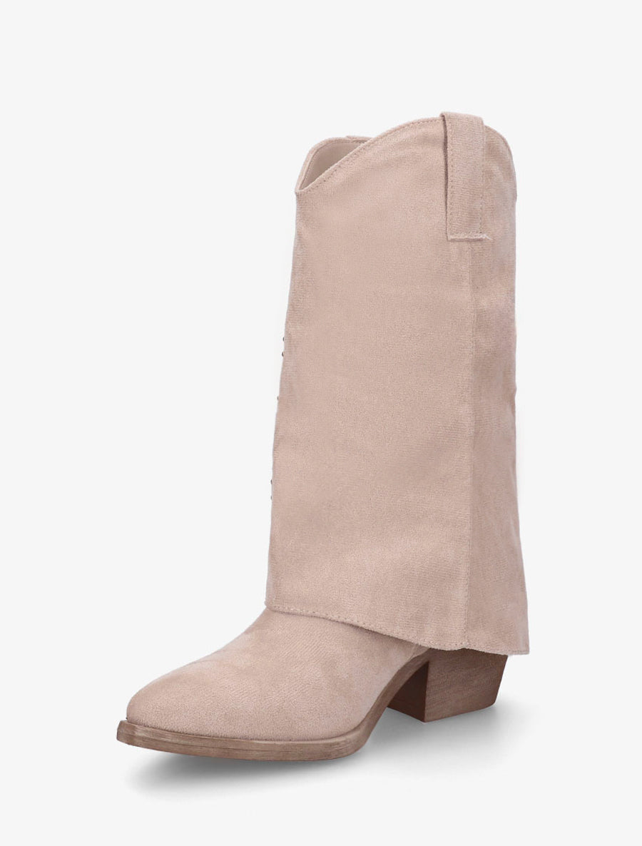 Bottes cloutées style santiag en suédine - Beige - 3