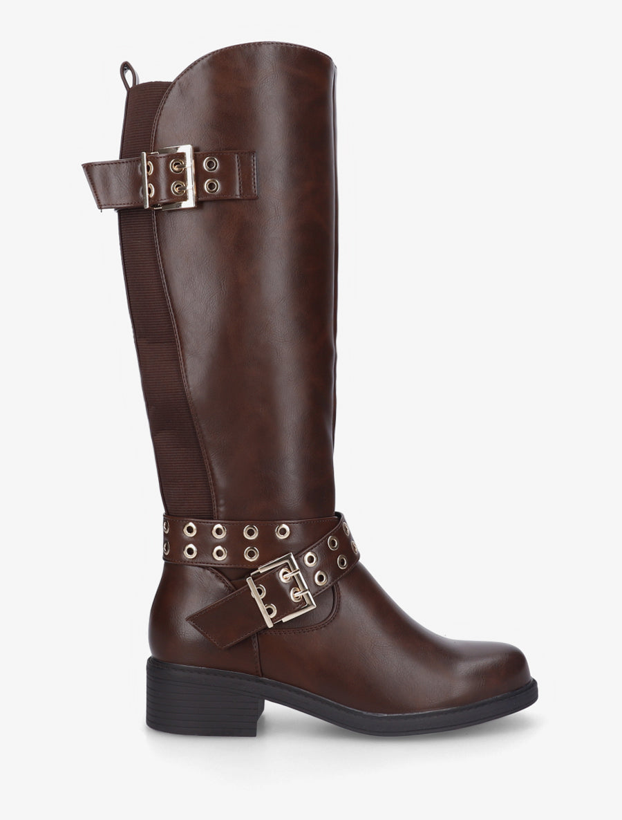 Bottes élastiquées à double sangles - Marron - 1
