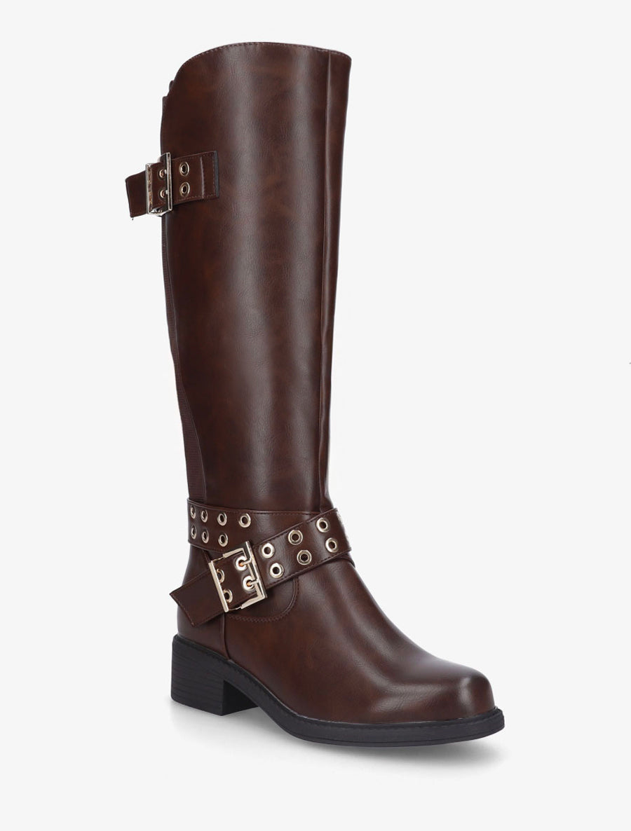 Bottes élastiquées à double sangles - Marron - 2