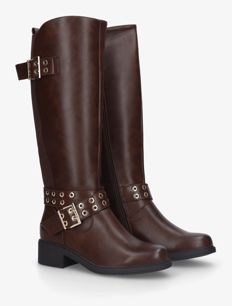 Bottes élastiquées à double sangles - Marron - 4