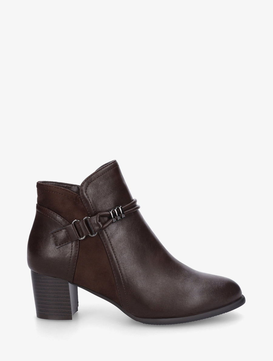 Bottines bi-matière à sangle fantaisie - Marron - 1