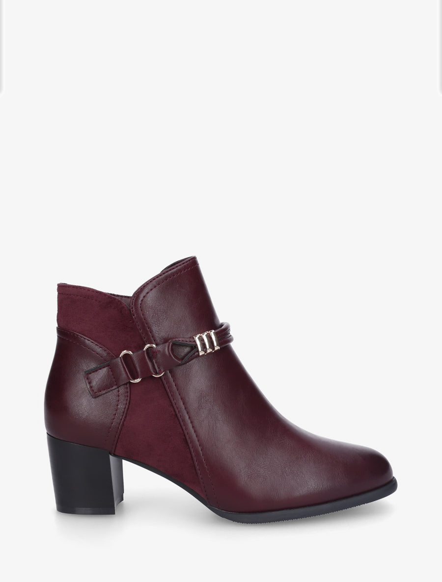 Bottines bi-matière à sangle fantaisie - Bordeaux - 1