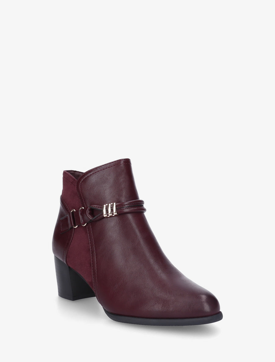 Bottines bi-matière à sangle fantaisie - Bordeaux - 2