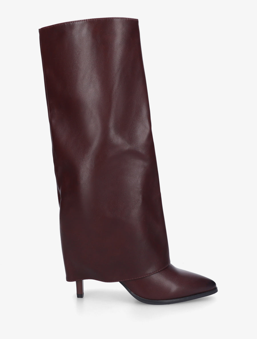 Bottes à revers et talon aiguille - Lie de vin - 1