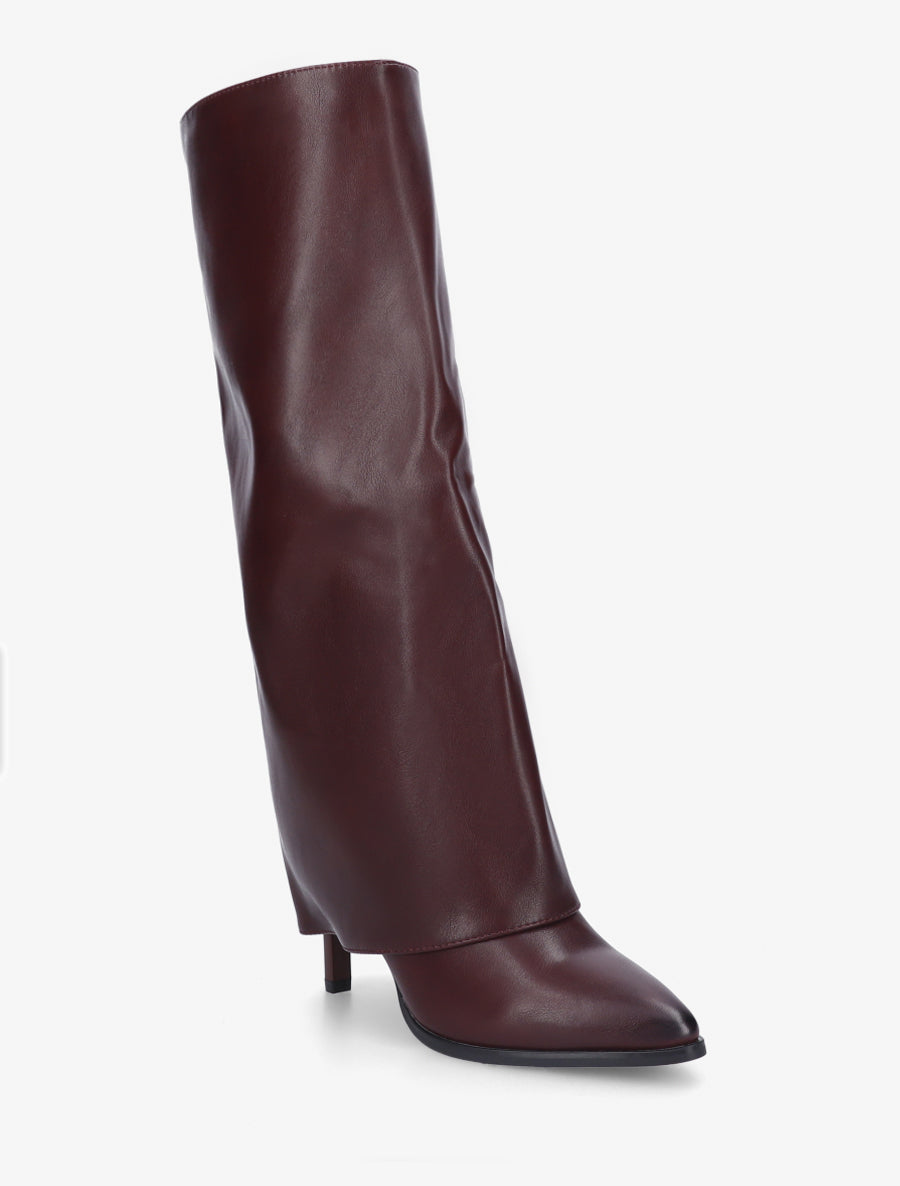 Bottes à revers et talon aiguille - Lie de vin - 2