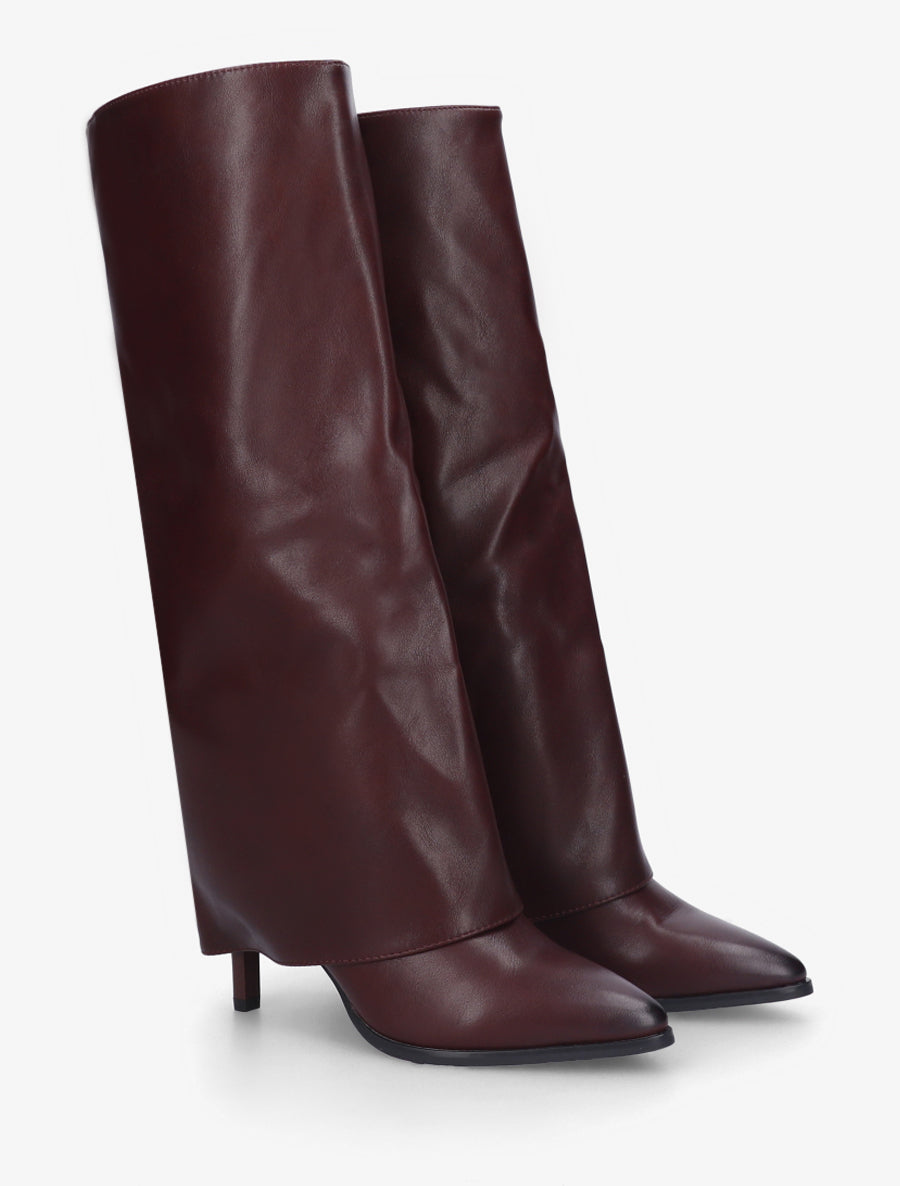 Bottes à revers et talon aiguille - Lie de vin - 4
