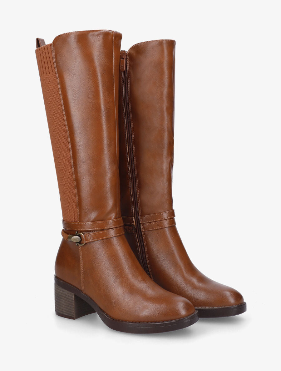 Bottes en simili à sangle tressée - Camel - 4