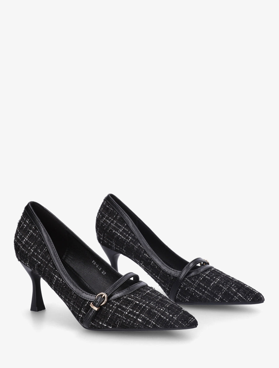 Escarpins en tweed à boucle - Noir - 4