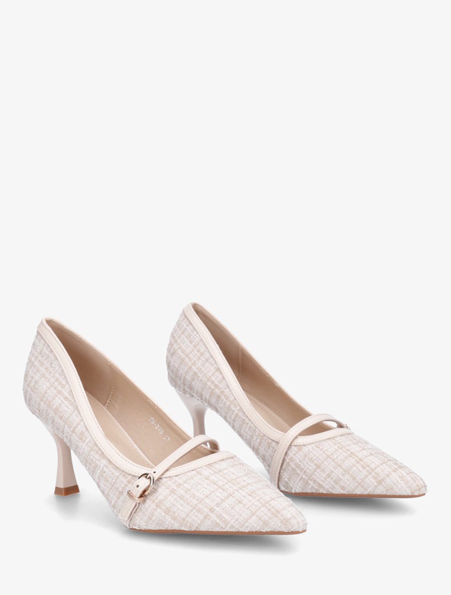 Escarpins en tweed à boucle - Beige - 4