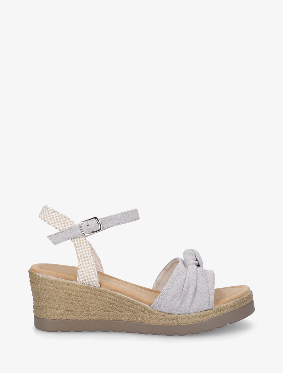 Sandales compensées en suédine à noeud Gris clair Inspee