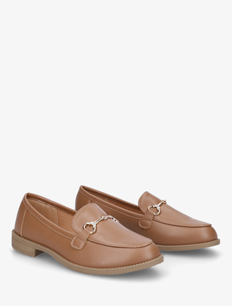 Mocassins à boucle et strass - Camel - 4