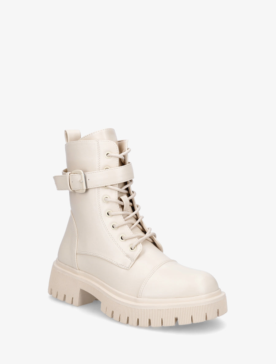 Bottines lacées style rangers - Écru - 2