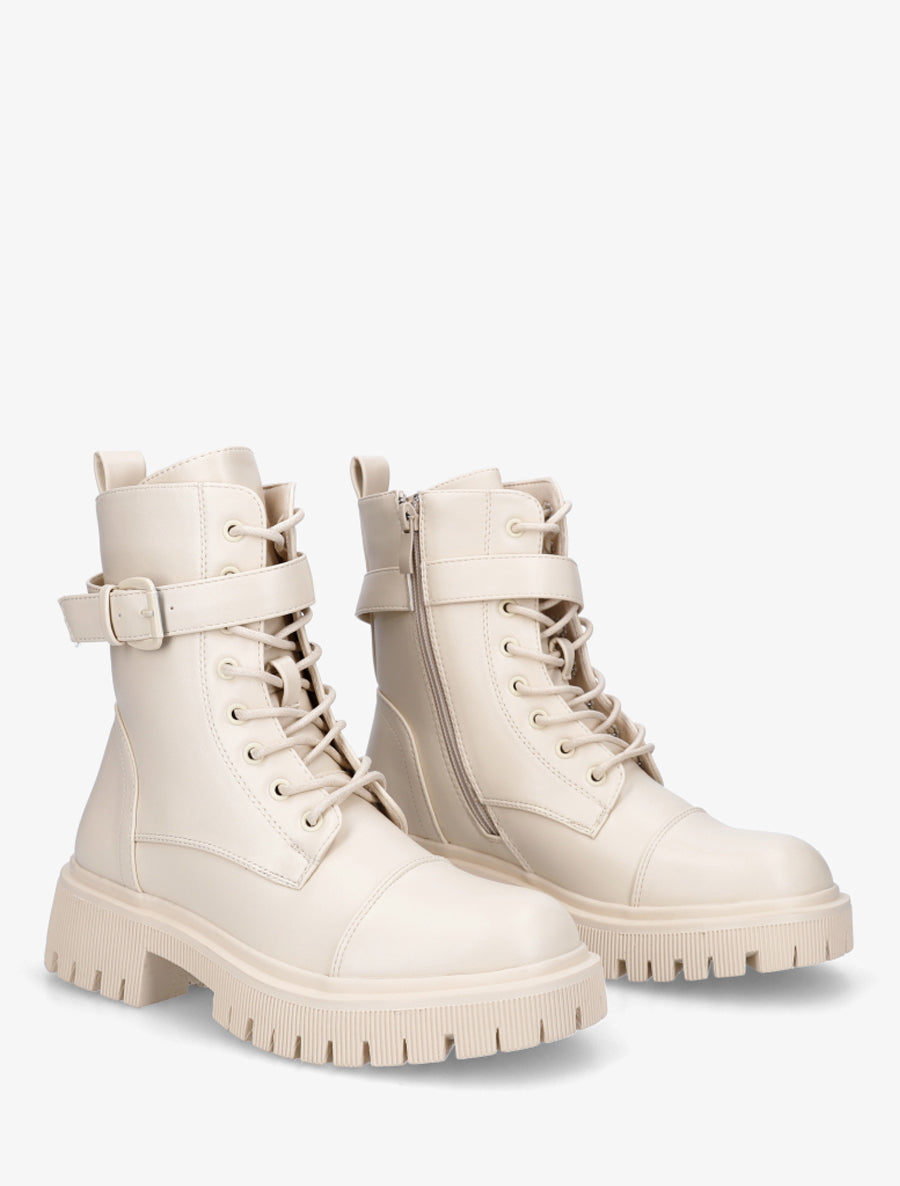Bottines lacées style rangers - Écru - 4