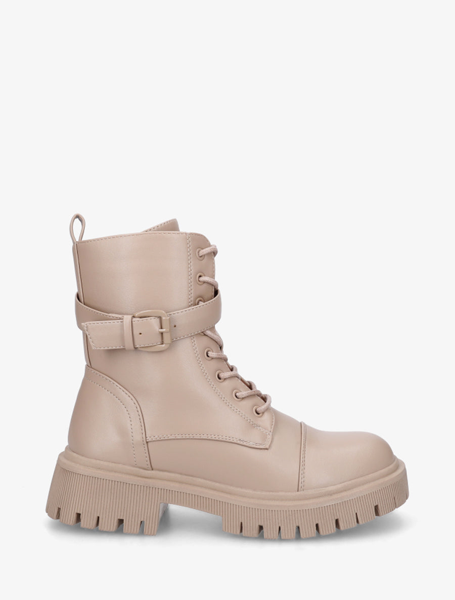 Bottines lacées style rangers - Taupe clair - 1