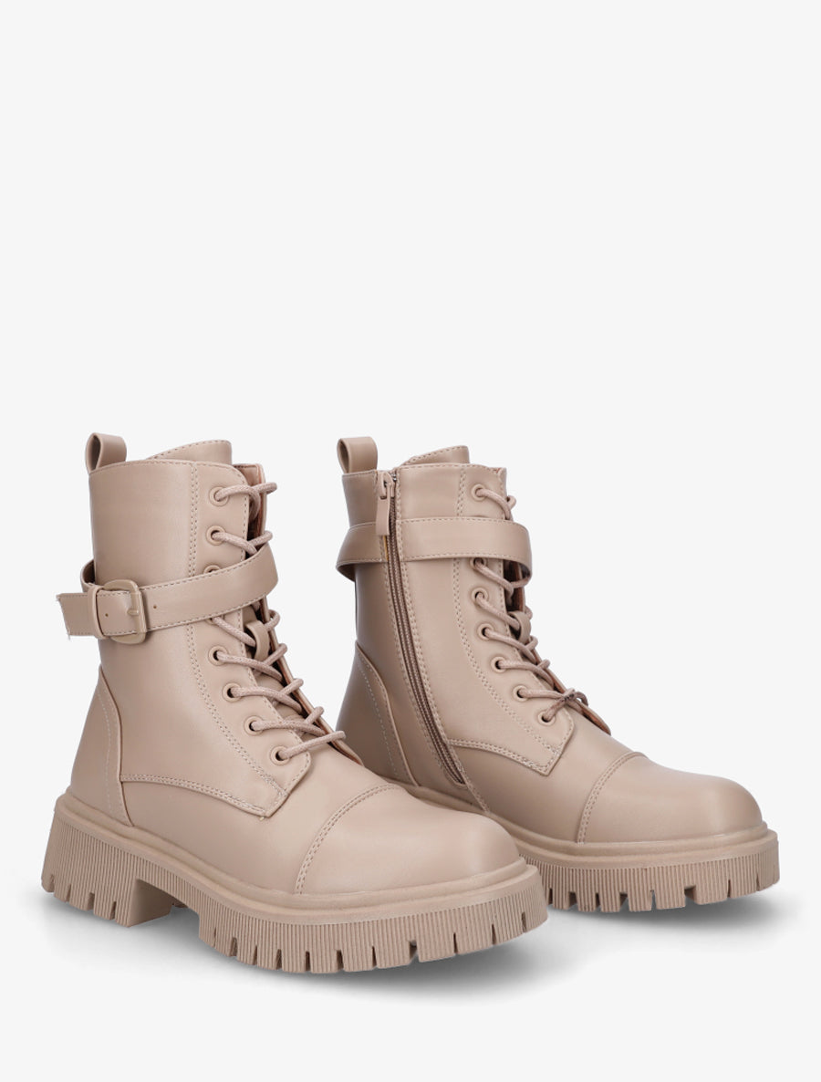Bottines lacées style rangers - Taupe clair - 4