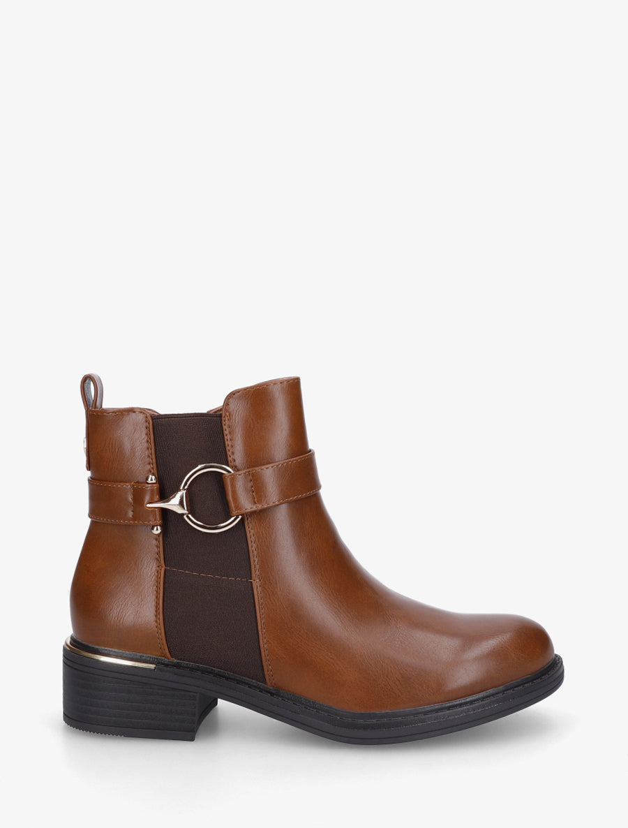 Bottines élastiquées à boucle ronde - Camel - 1