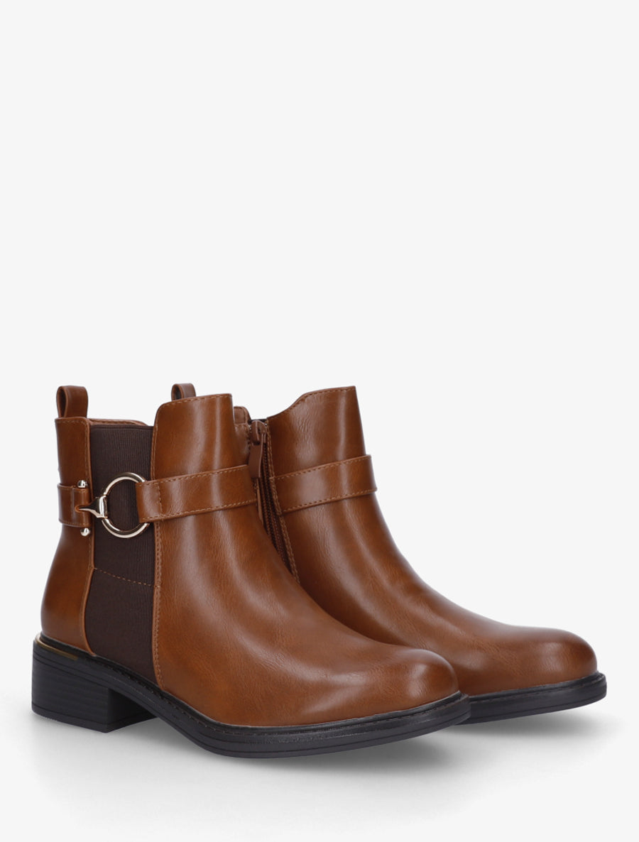 Bottines élastiquées à boucle ronde - Camel - 4