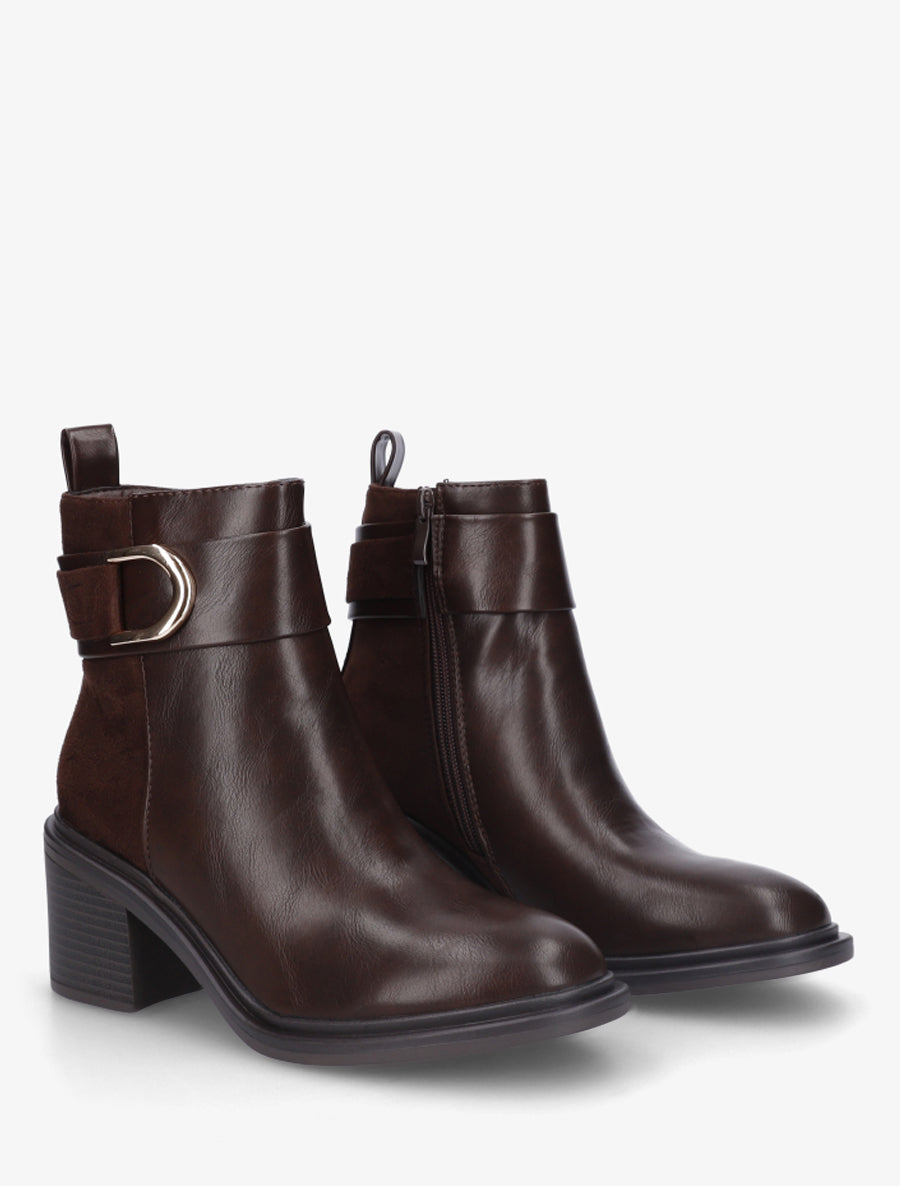 Bottines bi-matière à talon - Marron - 4