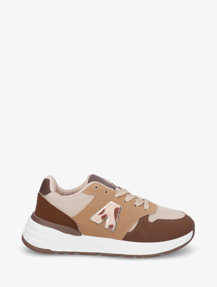 Baskets en toile et simili texturé - Marron - 1