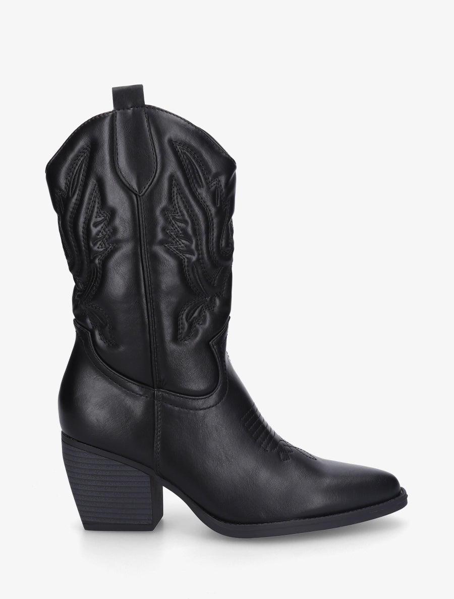 Bottines montantes en simili style santiag - Noir - 1