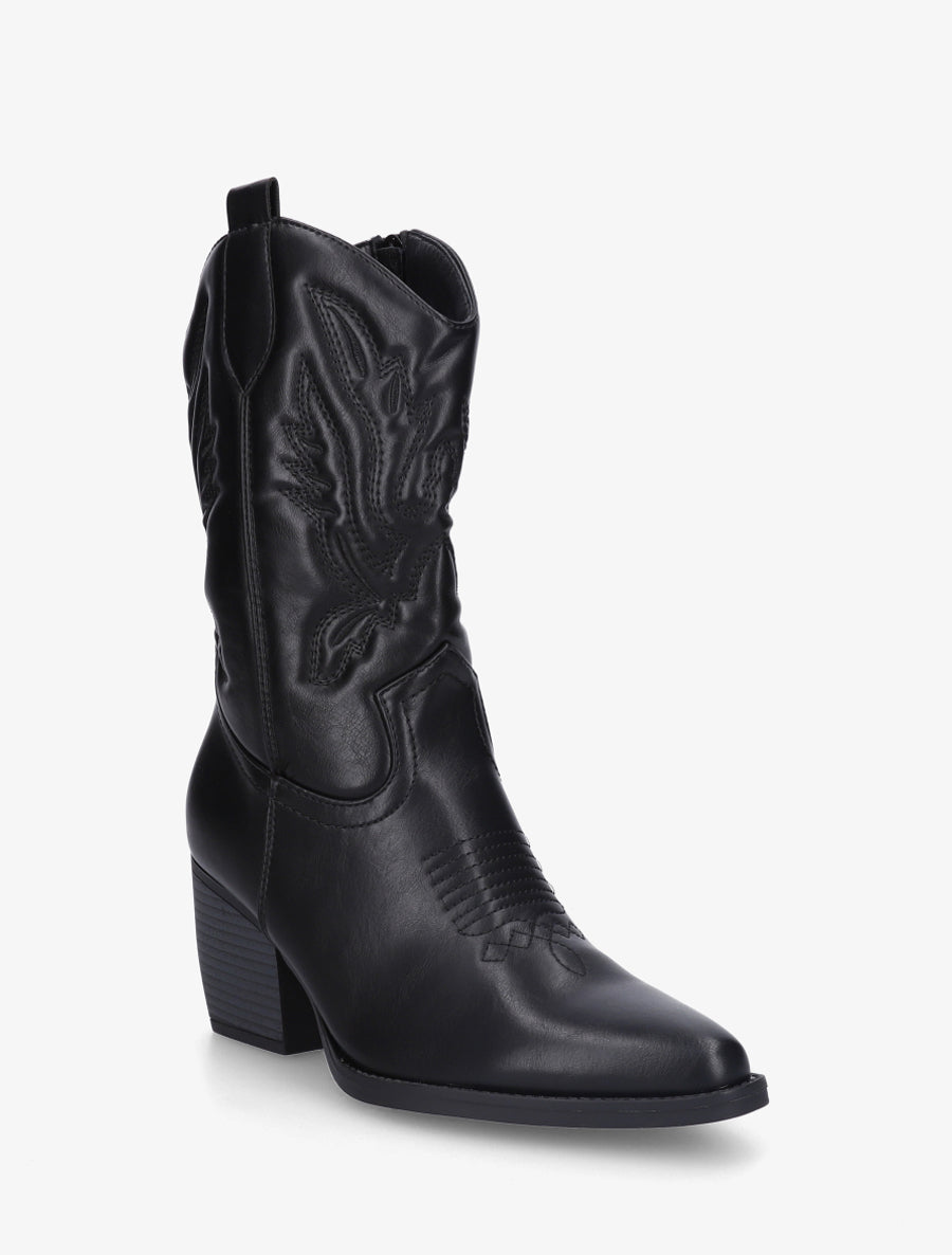 Bottines montantes en simili style santiag - Noir - 2