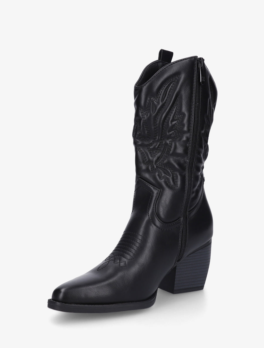 Bottines montantes en simili style santiag - Noir - 3