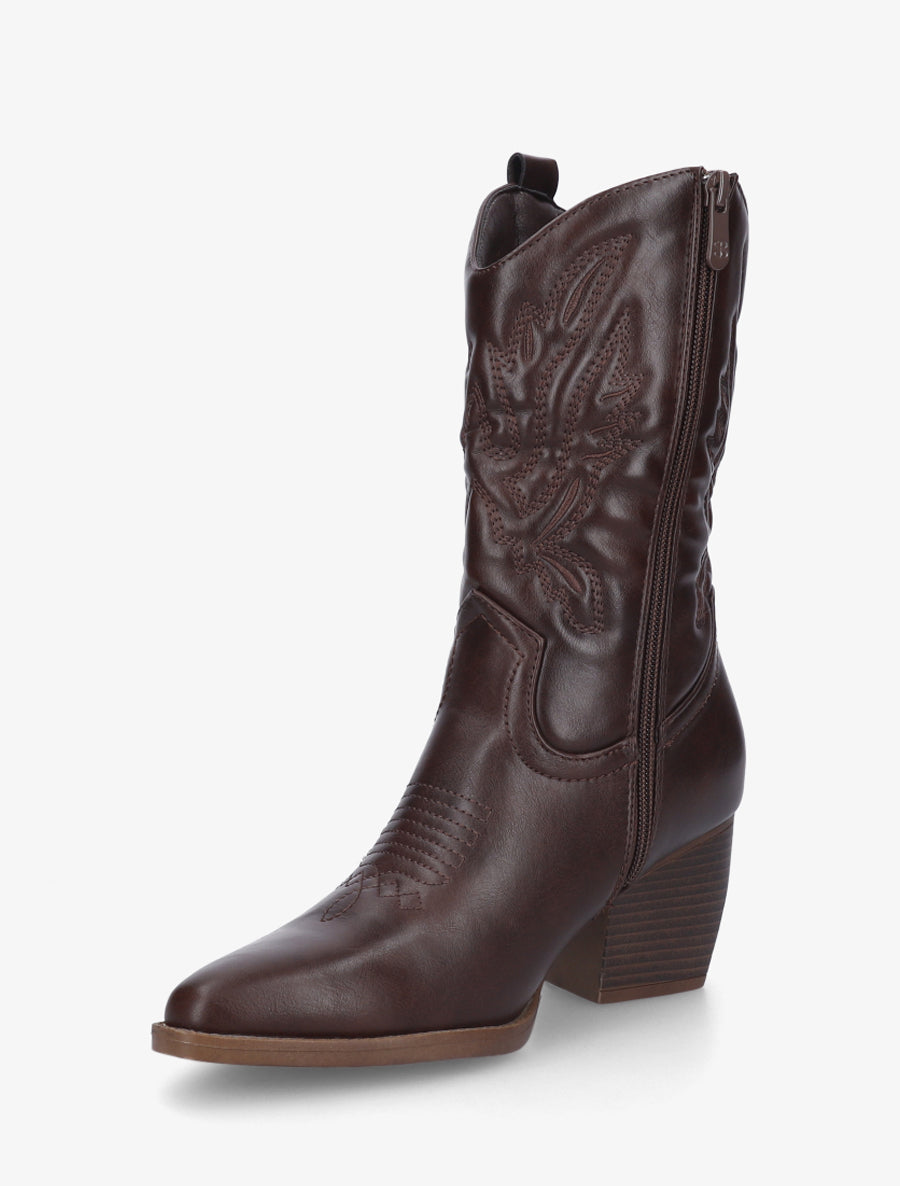 Bottines montantes en simili style santiag - Marron - 3