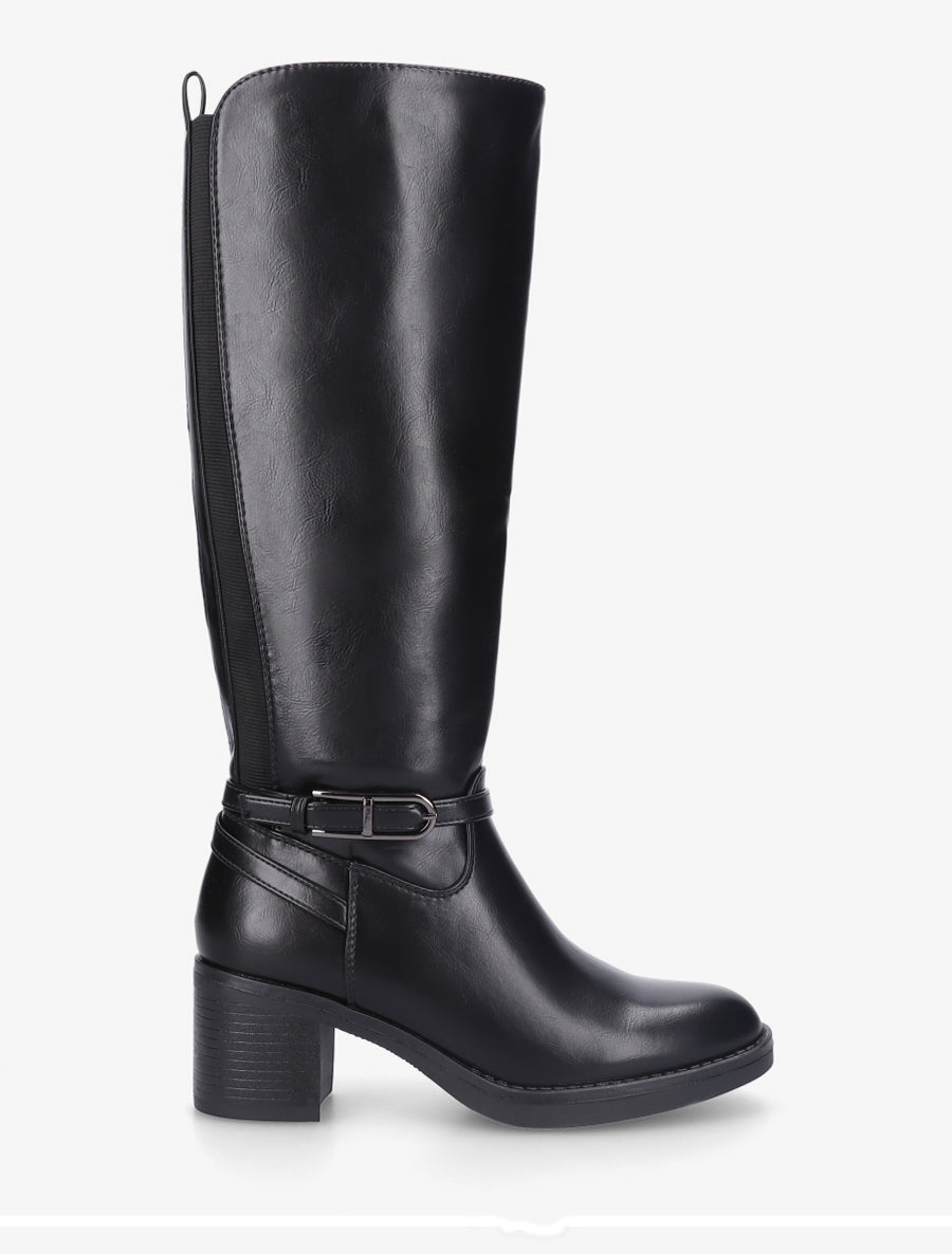 Bottes élastiquées en simili - Noir - 1